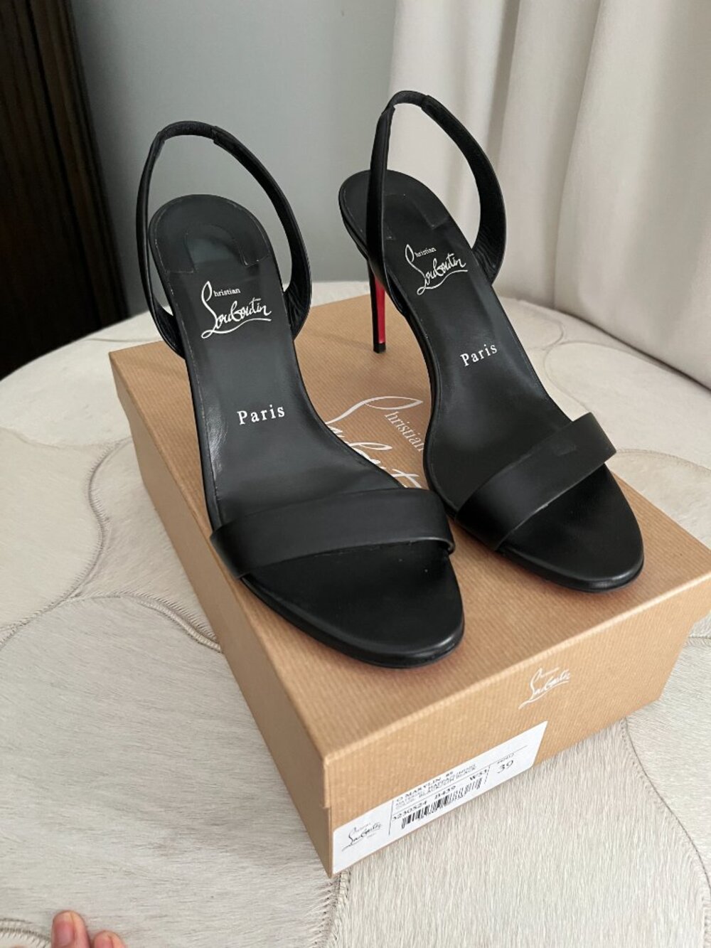 Like New Christian Louboutin O Marylin 85mm Sandal - Black Napa Leather 39